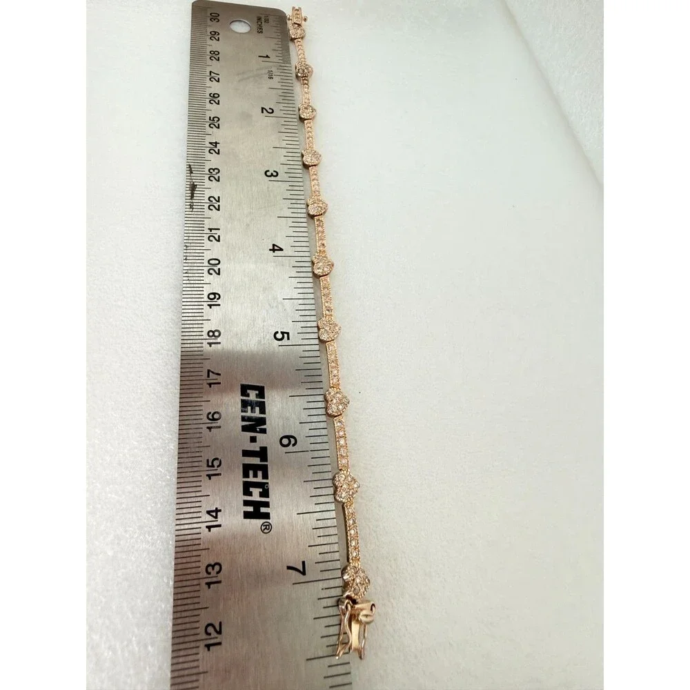 925 Sterling Silver Gold Plated Cubic Zirconia Pave Heart Links Tennis Bracelet